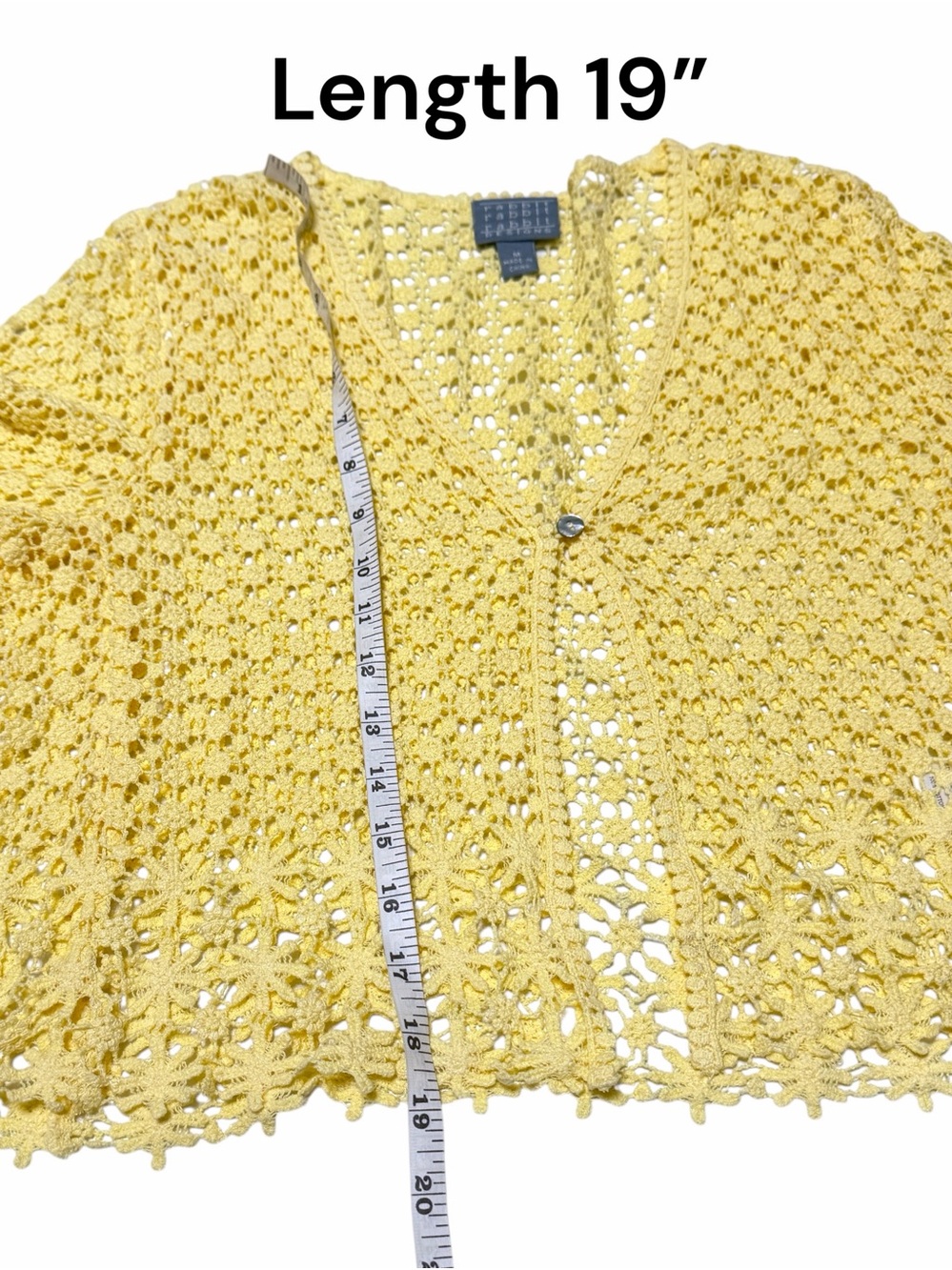 Rabbit Rabbit Rabbit Designs Yellow Floral Lace Single Button Crocheted Cardigan - Picture 11 of 16